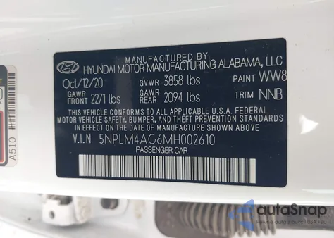 2021 Hyundai Elantra Sel z USA, uszkodzony, nr VIN 5NPLM4AG6MH002610